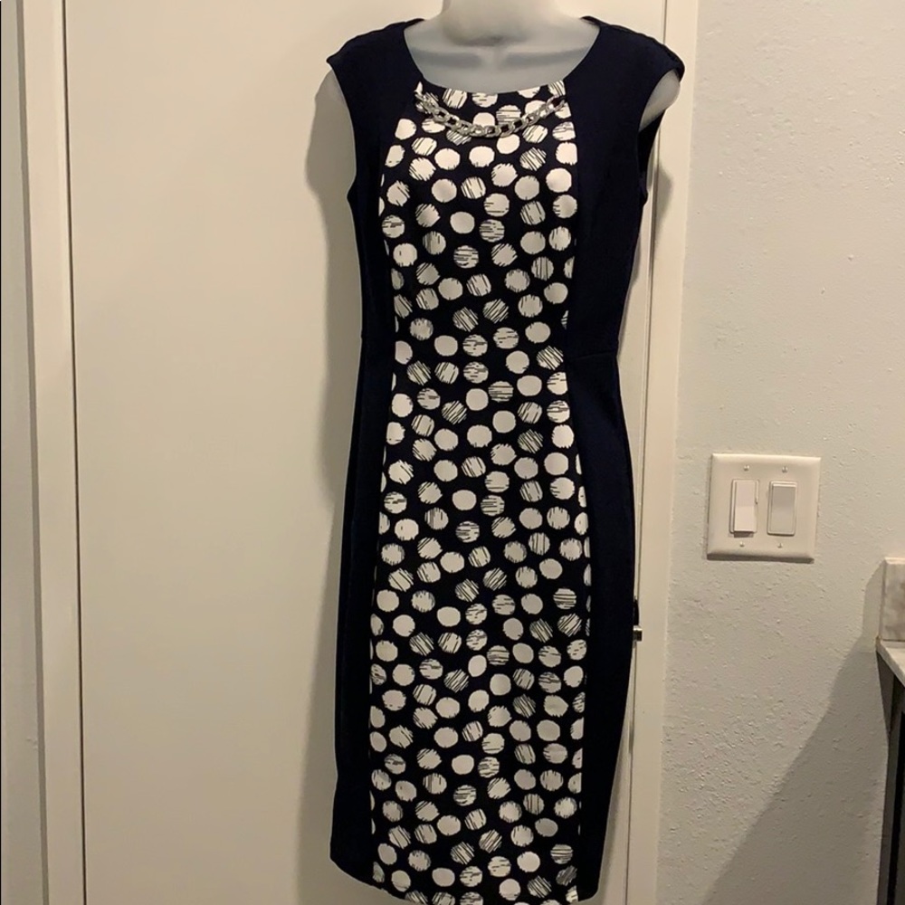 Navy blue and white with silver embellishment